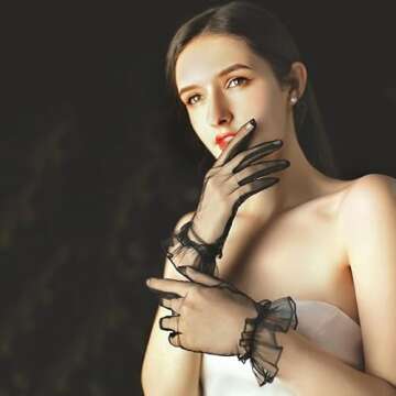 changyexi Mesh Lace Gloves Costume, Sheer Short Opera Gloves, Tea Party Women Formal Dress Tulle Net Gloves Wedding (blackish green, One size)