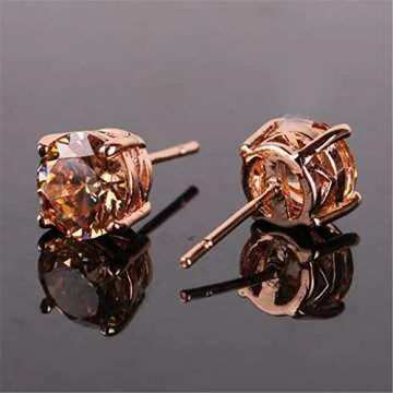 GULICX Rose Gold Tone Yellow Crystal Royal Journey Jewelry Eternity Stud Earring
