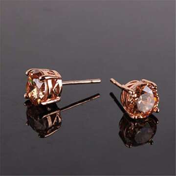 GULICX Rose Gold Tone Yellow Crystal Royal Journey Jewelry Eternity Stud Earring