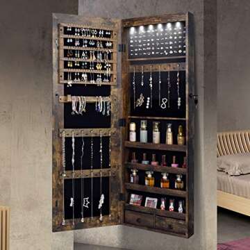 QUANYOU LED Lockable Jewelry Organizer with Mirror