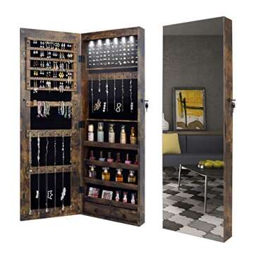 QUANYOU LED Lockable Jewelry Organizer with Mirror