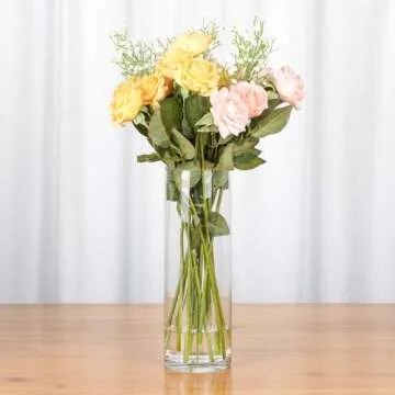 WGVI Quality Thick Weighted Clear Cylinder Glass Vases, 4" W x 12" H, Flower Arrangement Floating Candle Holders Wedding Centerpieces Terrarium Planter Floral Countertop Storage Container, 1 Piece