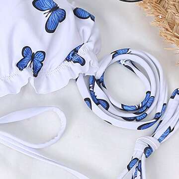 Yccutest Women's Bikini Sets Bathing Suits Sexy High Waisted Swimwear Two Pieces Tankini Swimsuit for Teen Girls (C-White Butterfly, L)