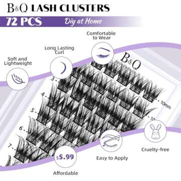 B&Qaugen Lash Clusters 72 PCS Individual Lashes 10-16mm B&Q Eyelash C D Curl Mixed Cluster Extension...