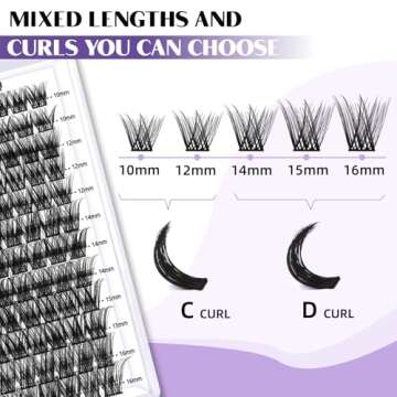 B&Qaugen Lash Clusters 72 PCS Individual Lashes 10-16mm B&Q Eyelash C D Curl Mixed Cluster Extensions Natural Wispy Beginner Reusable Extension Lasting Lash(FD-DV02-MIX)