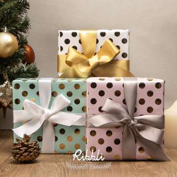 Ribli Polka Dots Birthday Wrapping Paper Set - 3 Rolls