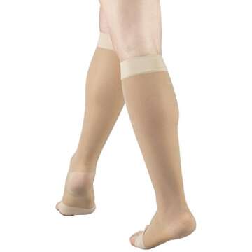 Truform Sheer Compression Stockings, 15-20 mmHg, Women's Knee High Length, Open Toe, 20 Denier, Medium