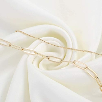 Turandoss Gold Bracelets for Women, 14K Filled Layering Oval Chain Bracelet Cute Layered Beads Women Jewelry(Oval & Chain)