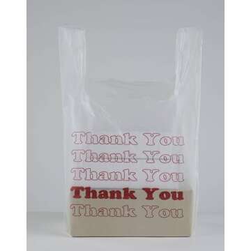 SSWBasics White Thank You Bags Case of 1000-11 ½” x 6" x 21" - Thickness .48mil HDPE- Standard Su...