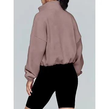 AUTOMET Womens Fleece Jackets Zip Up Oversized Sweatshirts Winter Clothes Long Sleeve Crop Sherpa Fall Outfits Fashion CoffeeGrey L
