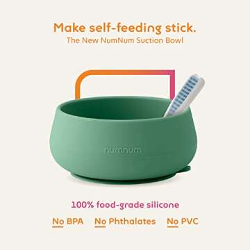 NumNum Suction Bowls for Babies & Toddlers, Extra Strong Non-Slip Suction, 100% Food-Grade Silicone, BPA-Free, Microwave & Dishwasher Safe, Baby-Led Weaning Bowls for 4+ Months & GOOtenils Green