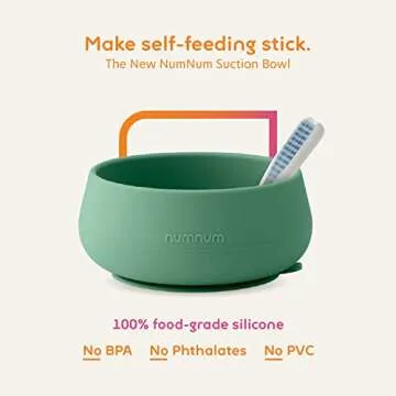 NumNum Suction Bowls for Babies & Toddlers, Extra Strong Non-Slip Suction, 100% Food-Grade Silicone, BPA-Free, Microwave & Dishwasher Safe, Baby-Led Weaning Bowls for 4+ Months & GOOtenils Green