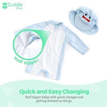 Cuddle Club Baby and Toddler One-Piece Swimsuit | UPF 50+ All-Day UV Protection Infant Sunsuit Shark