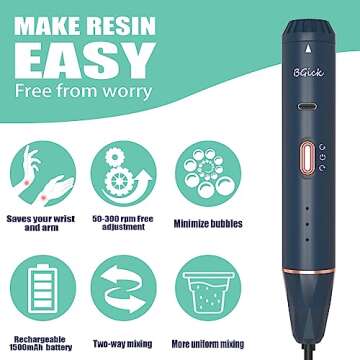 Upgraded Resin Mixer, Handheld Rechargeable Mixer with Minimizing Bubbles, Epoxy Resin Mixer for Res...