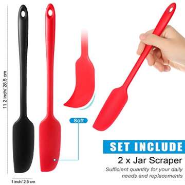 Patelai 2 Pieces Silicone Jar Spatula Long Handle Non-stick Rubber Scraper Heat Resistant Spatula Si...