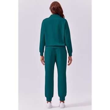 PINSPARK Two Piece Sets for Women 2024 Fall Travel Outfits Lounge Set Long Sleeve Tracksuit Sweatsuit Half Zip Jogger Set Matching Set,Green Jade Large