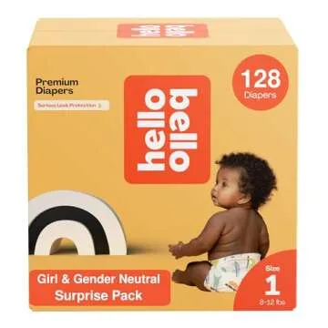 Hello Bello Premium Diapers, Size 1 (8-12 lbs) Surprise Pack for Girls, 128 Count, Hypoallergenic wi...