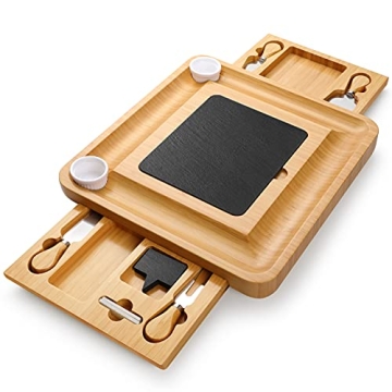 Easoger Charcuterie Boards, Large Bamboo Cheese Board, Appetizer & Cheese Platter with 2 Drawers, Se...