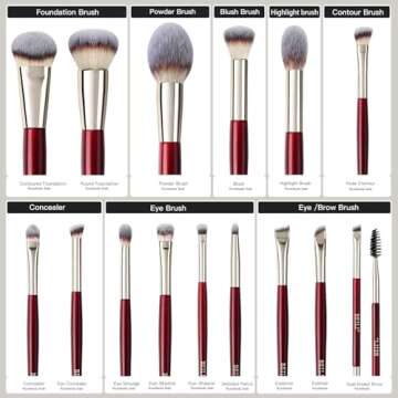 BEILI 15Pcs Premium Makeup Brush Set for All Skin Types