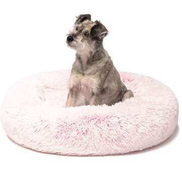 Friends Forever Donut Dog Bed Faux Fur Fluffy Calming Sofa For Small Dogs, Soft & Plush Anti Anxiety...