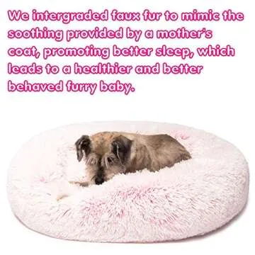 Friends Forever Donut Dog Bed Faux Fur Fluffy Calming Sofa For Small Dogs, Soft & Plush Anti Anxiety Pet Couch For Dogs, Machine Washable Coco Pet Bed with Non-Slip Bottom, 23"x23"x6" Pink