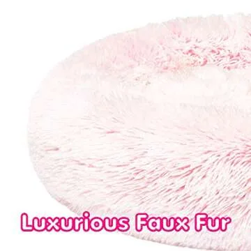 Friends Forever Donut Dog Bed Faux Fur Fluffy Calming Sofa For Small Dogs, Soft & Plush Anti Anxiety Pet Couch For Dogs, Machine Washable Coco Pet Bed with Non-Slip Bottom, 23"x23"x6" Pink