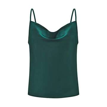 Miessial Women's Spaghetti Straps V Neck Satin Camisole Sleeveless Soft Tank Tops Dark Green 8