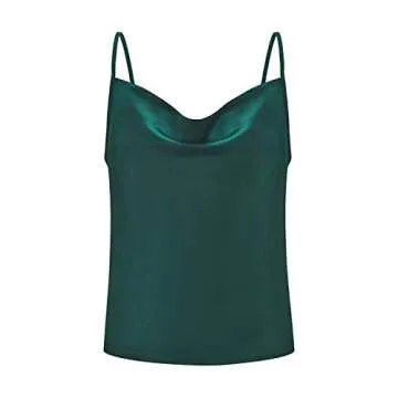 Miessial Women's Spaghetti Straps V Neck Satin Camisole Sleeveless Soft Tank Tops Dark Green 8