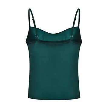 Miessial Women's Spaghetti Straps V Neck Satin Camisole Sleeveless Soft Tank Tops Dark Green 8