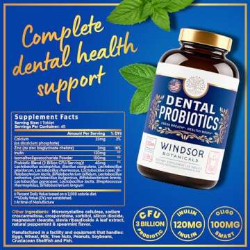 Oral Probiotics for Teeth and Gums - 3BN CFU Lactobacillus Salivarius Acidophilus Rhamnosus Streptococcus - Bad Breath Treatment for Adults - 45 Chewable Mint Dental Probiotic Tablets for Women & Men