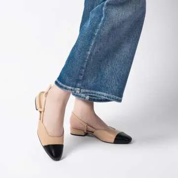 Cusolemore Slingback Flat for Women, Nude Flats for Women, Cape Toe Low Heel Dress Shoes, Two Tone Slingback Pumps for Women, Mules with Strap, Closed Toe Heel Sandals Size 8