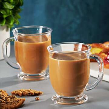 Godinger Coffee Mug Set, Glass Coffee Mugs Cups with Handle for Hot Beverages, Tea Cups Large Mug Coffee Gifts - 15oz., Set of 4