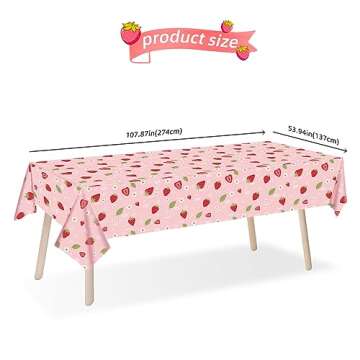 Ayearparty 4 Pack Strawberry Tablecloth Sweet One Birthday Table Cover Berry First Birthday Decorati...