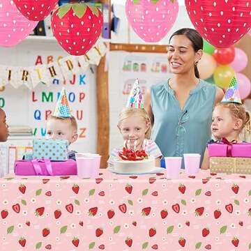 Ayearparty 4 Pack Strawberry Tablecloth Sweet One Birthday Table Cover Berry First Birthday Decorations Plastic Strawberry Theme Party Decor Party Supplies for Girls Baby Shower 108 x 54 in