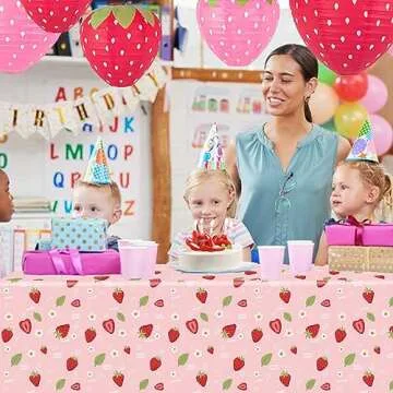 Ayearparty 4 Pack Strawberry Tablecloth Sweet One Birthday Table Cover Berry First Birthday Decorations Plastic Strawberry Theme Party Decor Party Supplies for Girls Baby Shower 108 x 54 in
