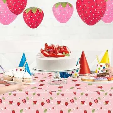 Ayearparty 4 Pack Strawberry Tablecloth Sweet One Birthday Table Cover Berry First Birthday Decorations Plastic Strawberry Theme Party Decor Party Supplies for Girls Baby Shower 108 x 54 in