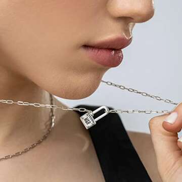 Oak & Luna - Personalized Square Initial Padlock Link Chain Necklace With Custom Engravings - Diamon...