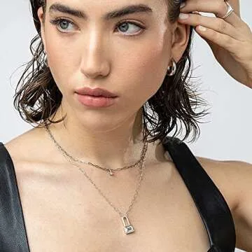 Oak & Luna - Personalized Square Initial Padlock Link Chain Necklace With Custom Engravings - Diamonds Option- Sterling Silver 0.925, 18K Gold & Rose Gold Vermeil - Designer Jewelry for Mom, Couples,