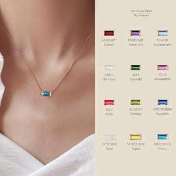 Joxevyia Baguette Birthstone Necklace Crystal Birthstone Necklace Gold Plated Minimal Necklace Personalized Gift for New Mom Birthday Christmas Gift for Her | May Emerald