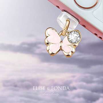 ELISE & FONDA CP216 USB Charging Port Anti Dust Plug Tiny Butterfly Pendant Phone Charm for iPhone 1...