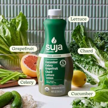 Suja Organic Cold-Pressed Uber Greens, Green Juice full of Leafy Green Cucumber, Celery, Chard, Lettuce, Kale & Grapefruit, Vegan, Plant-Based & USDA Certified (46 Fl Oz)