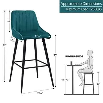 DUHOME Elegant Lifestyle Modern Bar Stools,Velvet Upholstered Barstools with Back,Set of 2 Bar Chairs for Kitchen Living Room, Green