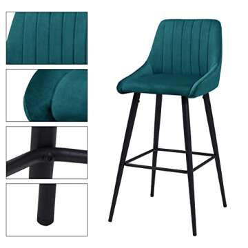 DUHOME Elegant Lifestyle Modern Bar Stools,Velvet Upholstered Barstools with Back,Set of 2 Bar Chairs for Kitchen Living Room, Green