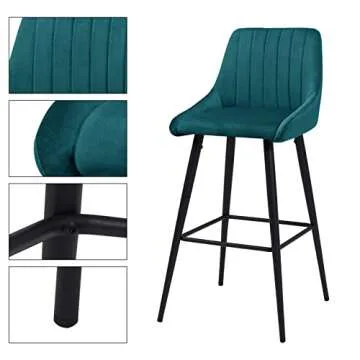 DUHOME Elegant Lifestyle Modern Bar Stools,Velvet Upholstered Barstools with Back,Set of 2 Bar Chairs for Kitchen Living Room, Green