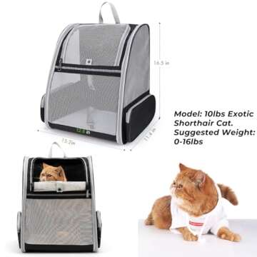Lollimeow Cat Backpack Carrier, Ideal for Small Animals & Puppies, Outdoor Adventures, Vet Transport...