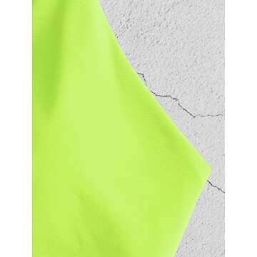 ZAFUL Women's Tie Back Padded High Cut Bralette Bikini Set Two Piece Swimsuit (1-Green Yellow, S)