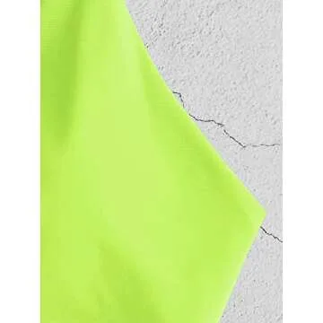 ZAFUL Women's Tie Back Padded High Cut Bralette Bikini Set Two Piece Swimsuit (1-Green Yellow, S)