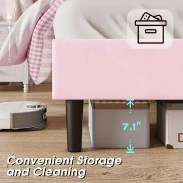 Jocisland LED Twin Bed Frame with Adjustable Cloud Headboard, Velvet Upholstered Platform Bed, No Box Spring Needed, Easy Assembly, Pink