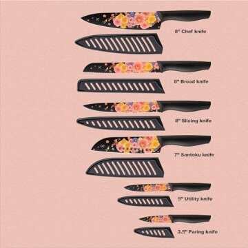 Marco Almond Knife Set Artistic Designed Pattern Kitchen Knife 6 Stainless Steel Kitchen Knives w 6 ...