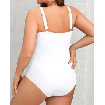 Daci Women White Plus Size One Piece Swimsuits Sexy Hollow Out Bathing Suit V Neck Swimwear 20 Plus